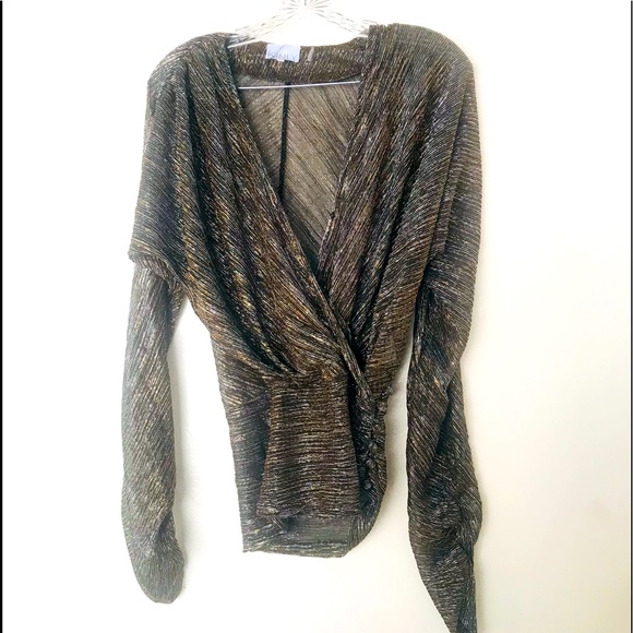 Kinly Metallic Faux Wrap Top - Picture 2 of 7